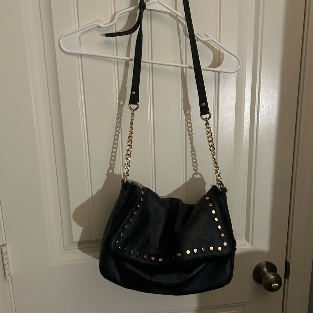 Blue fur & leather bag